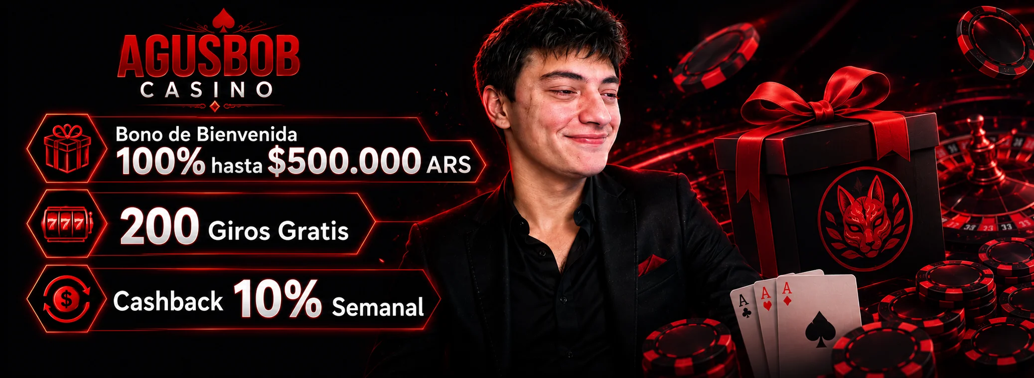 Bono de bienvenida de Agusbob Casino: 100% hasta $500.000 más 200 giros gratis en tu primer depósito